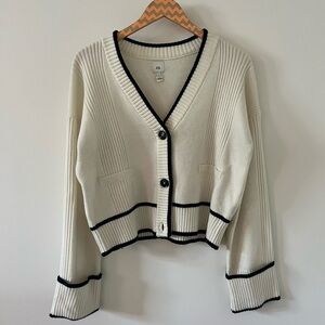 River Island white and black button up sweater